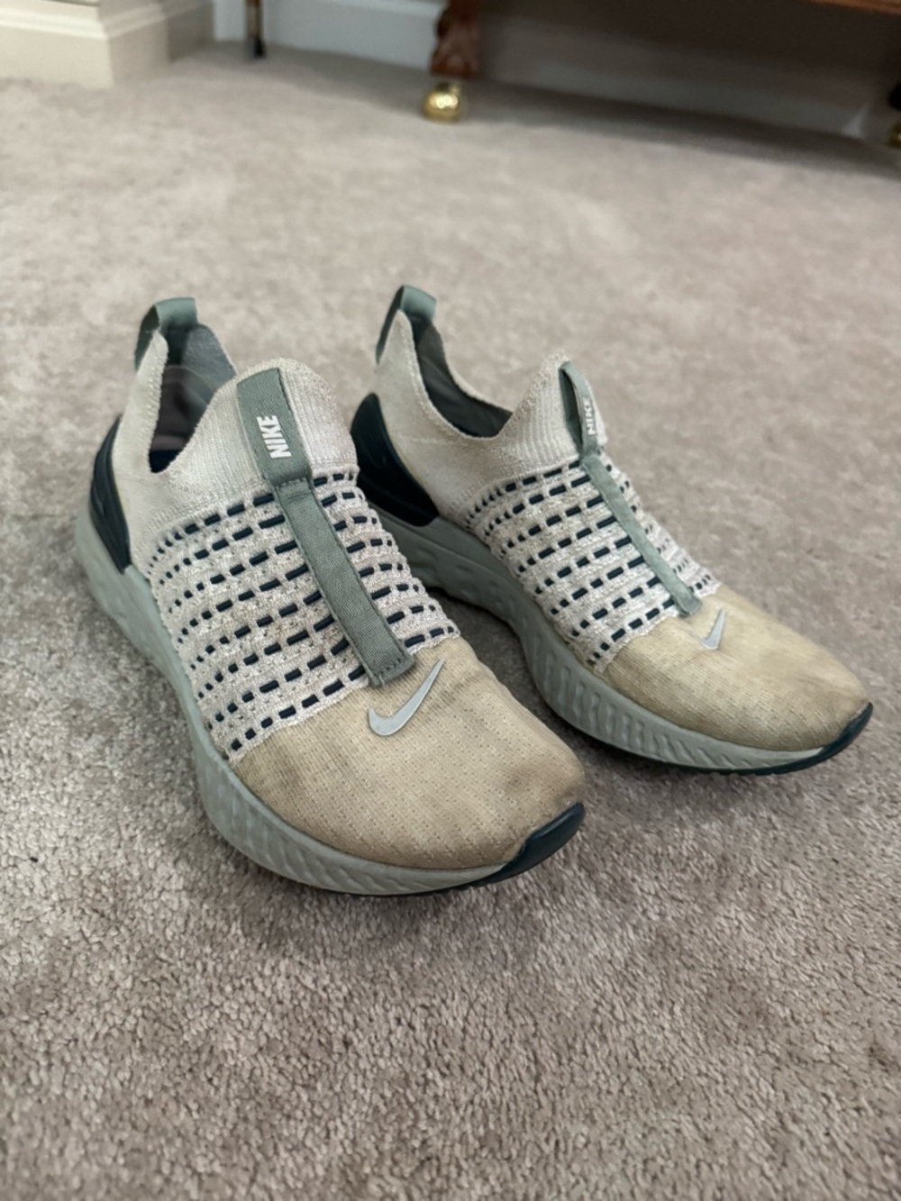 Nike Women’s Slip-On Knit Sneakers - Beige and Dark Green